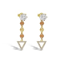 Triangle Drop Dangle Earrings Real 14k Yellow Rose Gold Stud Cz - £326.18 GBP