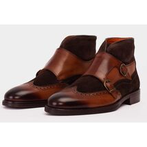 The Albus Tan Leather & Suede Double Strap Monk Brogue Men Boot image 2