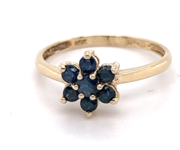 10k Yellow Gold 1/3ctw Blue Sapphire Flower Ring 1.3g Size 6.75 - £179.03 GBP