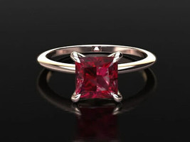 14K Rose Gold 1.55 Carat Princess cut Ruby Wedding &amp; Engagement Ring Woman - £719.41 GBP
