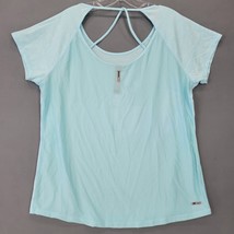 RBX Women Shirt Size L Blue Preppy Strappy Back Classic Short Sleeve Scoop Neck - $13.50