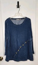 Size XL Soft Surroundings 100% Tencel Blue Chambray Button Detail Blouse... - $20.00