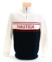 Nautica Signature White Blue &amp; Red 1/4 Zip Long Sleeve Cotton Sweater Me... - £77.39 GBP