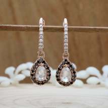 2.50CT Pear Cut Diamond Wedding Hoop Dangle Earrings 14K Rose Gold Finish - £71.27 GBP