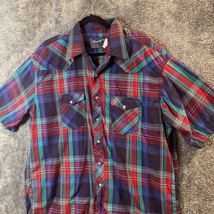 Vintage Wrangler Pearlsnap Shirt Mens 18 2XL Blue Red Retro X-Long Tails - £11.16 GBP
