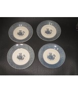 4 Vintage Saucers Currier and Ives Royal China Steamboat Blue &amp; White Ma... - $403.82 MXN
