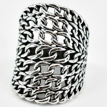 Bohemian Inspired Silver Tone Curb Link Chain Design Statement Ring - $11.99