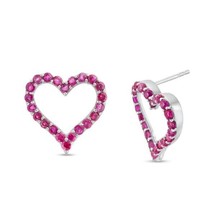 1.40CT Round Simulated Ruby Open Heart Stud Earrings 14K White Gold Plated - £58.81 GBP