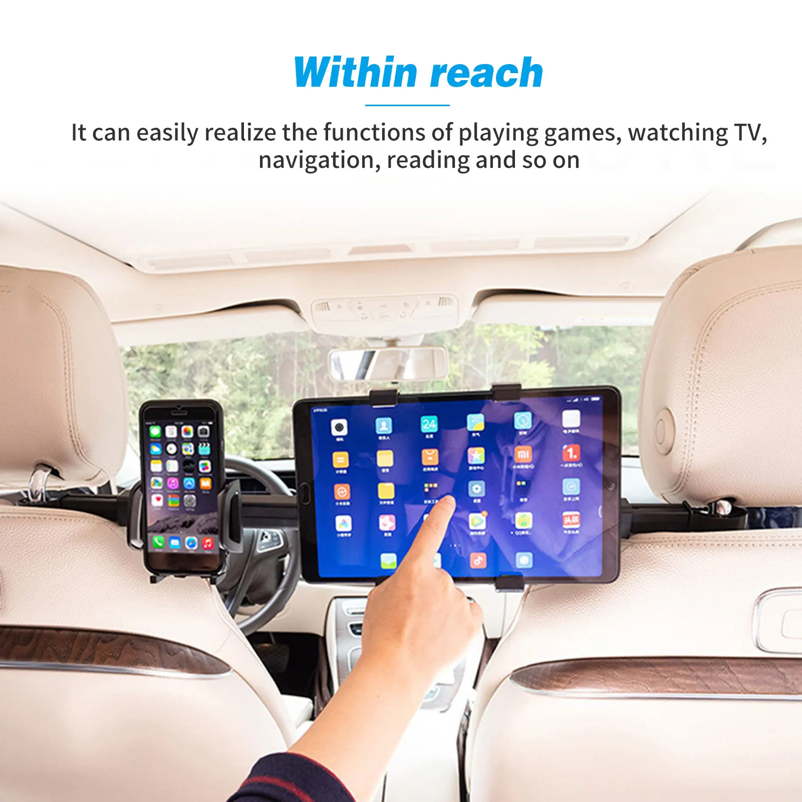 Car Back Seat Headrest Mount Holder Tablet Pad Smart Phone Extendable Storage - £22.86 GBP
