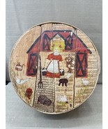Primitive Hand Painted Wooden Cheese Box Red Felt Lined Farmhouse 15x15x6 - $113.57 CAD