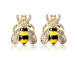 CUTE HONEY BEE EARRINGS Post Stud Pair NEW Yellow Black Enamel Bling Rhinestone