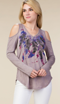 Mauve Long Sleeve Cold Shoulder w/Feathers, Stones Top, Vocal  Apparel S... - £26.08 GBP