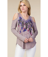 Mauve Long Sleeve Cold Shoulder w/Feathers, Stones Top, Vocal  Apparel S... - $45.12 CAD