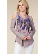 Mauve Long Sleeve Cold Shoulder w/Feathers, Stones Top, Vocal  Apparel S... - £26.06 GBP