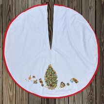 Christmas Tree Skirt Finished Cross Stitch Tree Toys Doll Holiday Lined 42” - €24,73 EUR