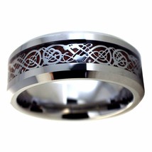 Viking Celtic Dragon Tungsten Ring Mens Womens Wood Inlay Wedding Band - £15.97 GBP