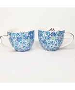 Lilly Pulitzer High Maintenance Blue Ceramic Mugs with Gold Handle (set ... - £31.93 GBP