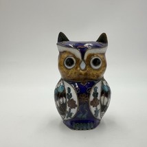 Vintage Cloisonne Chinese Brass Enameled Owl Figurine 3in - $1,089.54 MXN