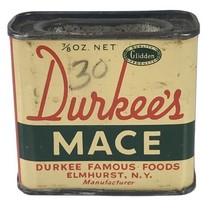 Durkees Mace 7/8 oz Vtg Spice Tin Glidden Products Elmhurst NY - £5.31 GBP
