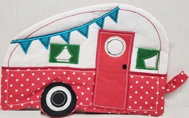 1 Printed Jumbo Cotton Pot Holder(7&quot;x10&quot;)CAMPING TRAILER,pink polka dots back,CE - £6.32 GBP