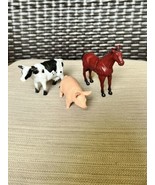 Farm Animals Figurines Mini Plastic Lot Of 3 Horse Pig Cow Toys - £6.95 GBP