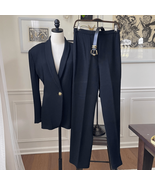 St John Black Santana Knit 3pc Pant Suit Belt M 6 8 - $270.00