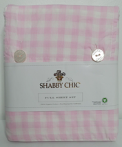 Shabby Chic FULL Sheet Set Organic Cotton Percale Pink Gingham Rachel Ashwell - £63.70 GBP
