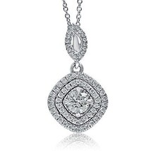 Teardrop Round Cut Diamond Pendant Necklace 16&#39;&#39; Chain 14k White Gold (0.72 ctw) - £1,003.40 GBP