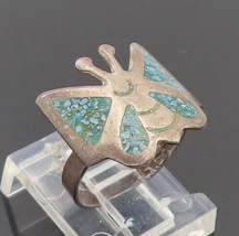 925 Sterling Silver Vintage Ring Crushed Turquoise Inlay Butterfly Sz 5  RG27649 - £27.21 GBP