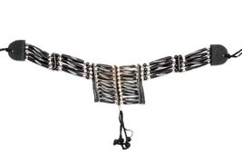 SM NATIVE INDIAN STYLE BLACK CARVED BONE BREAST CHEST PLATE beads neckla... - $17.68
