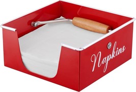Retro Red Flat Napkin Holder for Table Rustic Metal Paper Napkins Dispenser - $18.76