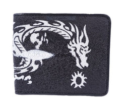 Genuine Stingray Skin Bifold Dragonl Pattern Wallet for Men : Black - £41.81 GBP