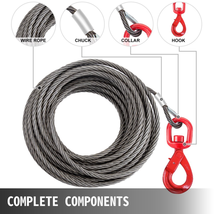 Wire Rope Winch Cable 3/8 Inch 100Ft 4400Lbs Fiber Core Self Locking Swivel Hook - £42.93 GBP+