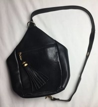 Tignanello Black Leather Bag Purse Big Tassel Pre Owned Very Nice - £38.11 GBP