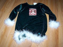 Size 3T Haute Baby Green Velour Holiday Dress Feather Trim Rudolph Reindeer EUC - £14.23 GBP