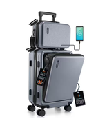 2-Piece Gray Carry-On Weekender Luggage Set Expandable Spinner with USB ... - $183.89