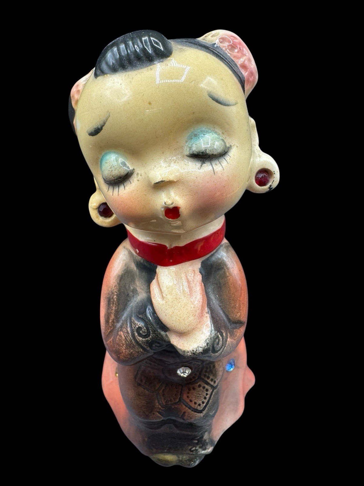 Oriental Figurine Asian Kissing Salt Pepper Shaker 5&quot; Porcelain Cork - $12.00