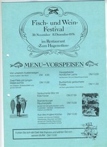 Fisch und Wein Festival Menu Zum Huegenotten Berlin Hilton Hotel Germany  1976 - $39.70