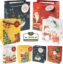 Christmas Bags w/ Gift Tags, 18 PCS 8 Different Designs Xmas Gift Bags w/Handles - £21.23 GBP