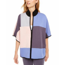 New Anne Klein Oversize Color Block Pink Blue Poncho Zip Front Sweater Size Xl - £47.42 GBP