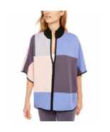 NEW ANNE KLEIN  OVERSIZE COLOR BLOCK PINK BLUE PONCHO ZIP FRONT SWEATER ... - £50.59 GBP