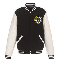 NHL Boston Bruins Reversible Fleece Jacket PVC Sleeves 2 Front Logos JHD - £95.91 GBP