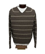 J.Crew 100% Lambs Wool V-Neck Sweater Pullover Brown Striped Mens Size XL - $25.98 CAD