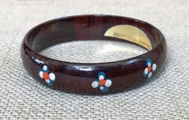 Brown Floral Lacquer Bangle Bracelet Hand Painted Boho Fairy Grunge Cottage Core - £12.24 GBP