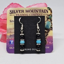 925 Silver Native Dangle Drop Earrings Black Blue Stone Simon Garcia ant... - £19.67 GBP