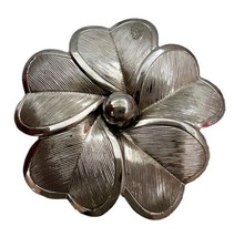Vintage Silver Plated Flower Brooch w/ Rolled Flower Petals 1.7&quot; Brushed Finish - £6.59 GBP