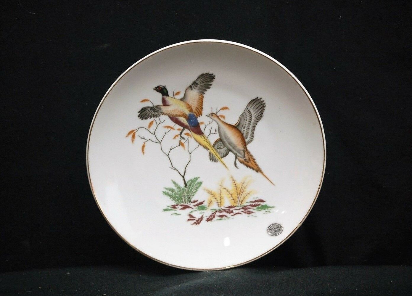 Primary image for Old Vintage Hand Painted Pheasant Bird Plate w Gold Trim by Enesco ~ Japan