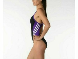 adidas Black Purple Solid Splice Vortex Back Swimsuit 1 Pc Swim Team Girl&#39;s 24 - £18.49 GBP