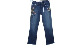 NEW ZARA WOMENS SIZE 2 BOOTCUT CROPPED EMBROIDERED MID RISE BLUE JEANS - $45.00
