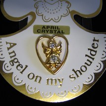 Angel on My Shoulder Pin Crystal Gold brooch hatpin lapel purse April birthstone - £2.39 GBP